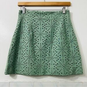 Aknvas 2 Green Floral Embroidered Eyelet Preppy Cottagecore Coquette Mini Skirt